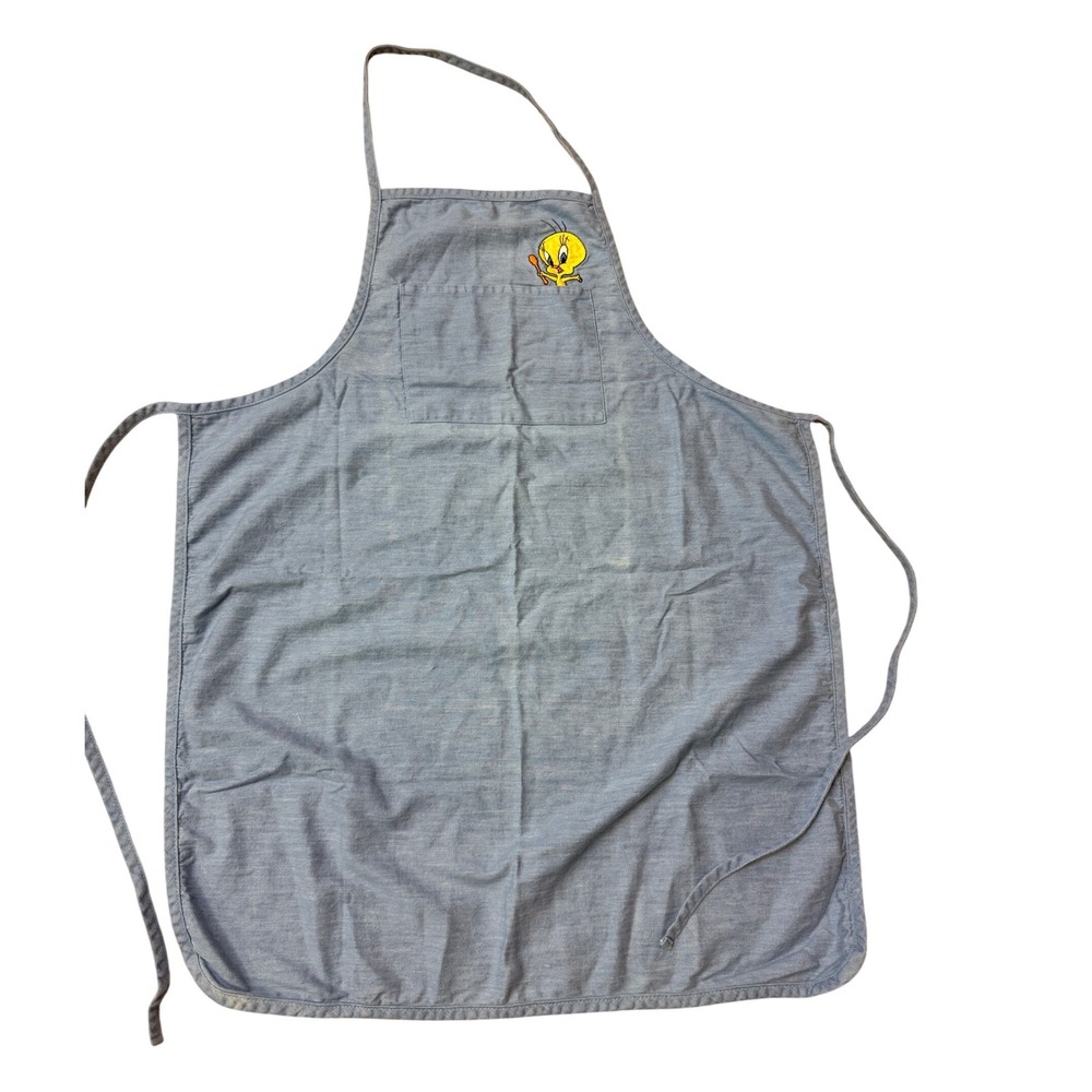 Vintage Looney Tunes Tweety Bird Chambray Apron Blue Denim Embroidered RARE - BC
